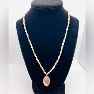 Sterling Silver Multicolor Beaded Pearl & Jasper Oval Pendant Necklace